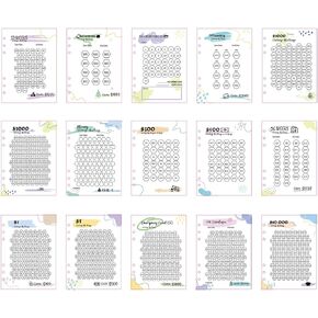 Laminated Money Savings Challenge Trackers for 6-Ring A5 Binders,Reusable cash Savings Tracker sheets,multiple budget cards for savings journey planner(15pcs A5)