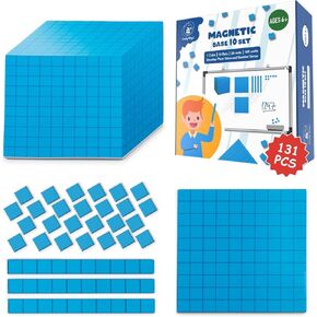 131 PCS Jumbo Magnetic Base Ten Blocks - Place Value Blocks - Math Manipulatives for Elementary Classroom, Number Blocks, Math Counters for Kids, Counting Cubes, Base 10 for 1st 2nd 3rd Grade