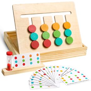 Kizh Montessori Learning Toys Slide Puzzle Color & Shape Matching Brain Teasers Logic Game Montessori Educational Wooden Toys for Ages 2 3 4 5 6 Years Old Toddlers Kids Child Travel Toys