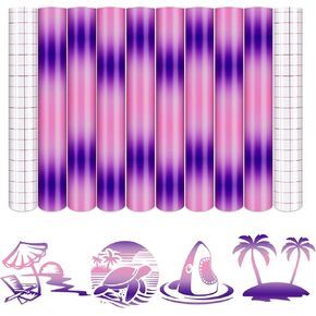Tintnut Purple Blue Permanent Vinyl - 8 Sheets 12"x10"Gradient Adhesive Self Sticker, Ombre Glossy Self Sticker Water proofing Vinyl Compatible with Cricut Or Silhouette