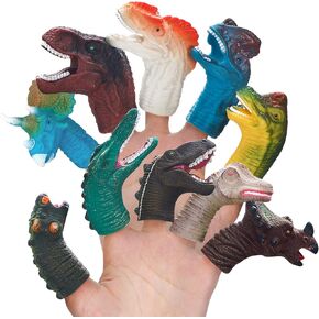 Dinosaur Toys Dinosaur Figures, Dinosaur Finger Puppets, Rubber Dinosaur Head Puppets Toys Set, Bath Finger Puppets Bath Toys for Kids Girls Boys, 10pcs