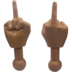 Tiny Hands 4.5-Inch Novelty Toys | Two Middle Finger Hands, Deep Brown | Plastic Puppets With Holding Sticks | Funny Gag Gifts, Figures for Imaginative Playtime