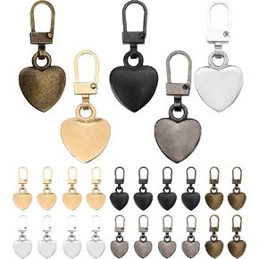 20pcs Multicolor Zipper Pull Replacement Heart Shaped Metal Tabs Upgraded Premium Decorative Cute for Suitcase, Purse Handles, Luggage, Backpacks, Coats, Jackets, Handbags, and Pants, Repair Fasteners