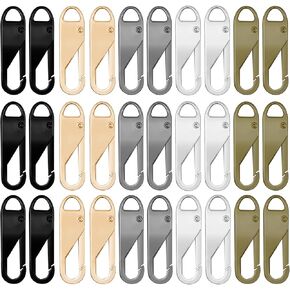 30Pcs Zipper Pull Replacement Metal Zipper Pull Detachable Zipper Pull Tabs Detachable Zipper Repair Kit Zipper Head for Luggage, Clothing, Backpacks, Boots,Purse (Black+Silver+Grey+Gold+Bronze)