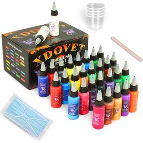 XDOVET Airbrush Paint 38 Colors Airbrush Paint Set (30 ml/1 oz) with 2 Thinner Ready to Spray Opaque Neon Colors Water-Based Premium Acrylic Airbrush Paint Kit for Beginners Hobbyist and Artists