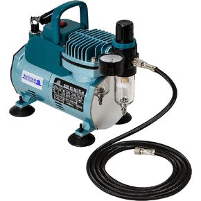 Master Airbrush Model TC-40 - Cool Runner Professional High Performance Single-Piston Airbrush Air Compressor with 2 Holders, Regulator, Gauge, Water Trap Filter & Air Hose