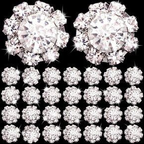 Joez Wonderful 30 Pcs Silver Rhinestone Buttons, Crystal Embellishments Flat Back Button, Flower Charms for Jwelery Making, Decorative Buttons for Crafting, Wedding, Clothing, DIY in Kuwait
