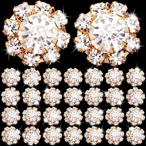 Joez Wonderful 30 Pcs Silver Rhinestone Buttons, Crystal Embellishments Flat Back Button, Flower Charms for Jwelery Making, Decorative Buttons for Crafting, Wedding, Clothing, DIY