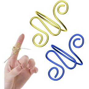 2PCS Crochet Ring, Adjustable Crochet Tension Ring, Yarn Tension Ring for Crocheting and Knitting, Knitting Crochet Ring for Finger, Gift for Mom, Grandma, Knitting Lover(Blue + Gold)