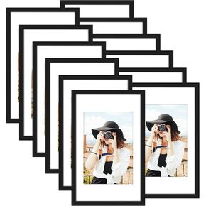 Picrit A3 Picture Frame Set of 12, Display 8x11.5 with Mat or 11.7x16.5 Without Mat, Photo Frames for Wall Mounting Display, Black.