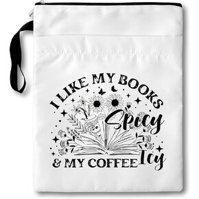 I Like My Books Spicy and My Coffee ICY Book Club Gifts Bag, Book Sleeves with Zipper, 11x9 Inch Washable Book Covers for Paperbacks, Book Cover Bag Gifts for Women Librarian Reader Bookish, A019