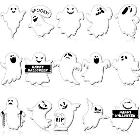 Cholemy 60 Pcs Halloween Cutouts Paper Ghost Cutouts Halloween Classroom Bulletin Border Decoration Happy Halloween Double Sided Creative Cutouts DIY Halloween Party Essentials Wall Tree Decorations