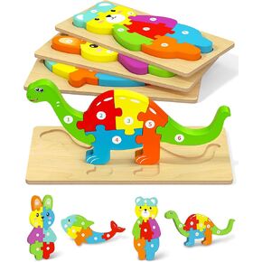 Yetonamr Wooden Toddler Puzzles Montessori Toys for 2 3 4 Years Old Boys Girls, 4 Pack Toddler Christmas Stocking Stuffers Animal Puzzles Kids Toys Birthday Gift Learning Toy Ages 2-4, 3-5
