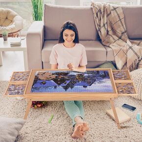 Puzzle Board 1500 Pieces,34.3"x 26.5" Jigsaw Puzzle Table with 4 Drawers and Cover,Portable Board GameTable with Folding Legs for Adults and Teens