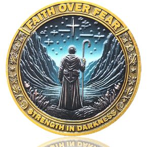 Faith Over Fear Christian Challenge Coin with Psalm 23:4 for Strength and Comfort in Dark Times