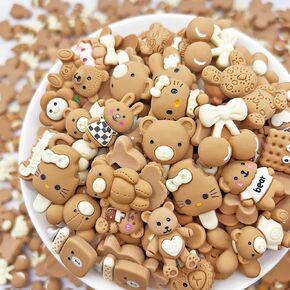 JINDUODUO 50 Pcs Flat Back Resin Slime Charms Bulk for Crafts, Flatback Mixed Charms for Slime, Cute Slime Charm Bulk DIY Craft Making Kit (Brown)