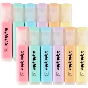 MaxGear Highlighters, Pastel Color Chisel Tip Highlighters No Bleed, Multi Colored Highlighter Markers No Bleed, Book Highlighters Quick Dry, School Supplies (6 Pastel Color, 12 Pack)