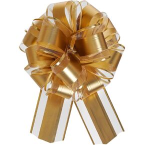 8 Pcs Gold Pull Bows for Gift Wrapping, Large Christmas Bows for Presents, Gift Bows Pull String Bows for Wedding Holiday Valentine's Day Gift Box Baskets Decoration (Gold)