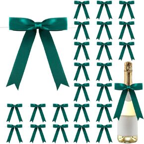 Riceshoot 24 Pcs Satin Ribbon Twist Tie Bows 5 x 7 Inch Large Decorating Ribbon Gift Bows Christmas Bows for Gift Wrapping Champagne Bottle Cake Treat Bag DIY Craft Wedding Birthday Party (Green)