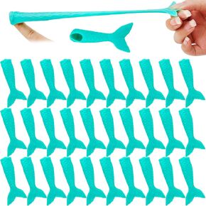 32 Pieces Mermaid Tail Slingshots Finger Slingshot Toys Flick Stretchable Rubber Mermaid Tail Shaped Catapult Toys for Mermaid Party Favors Shooter Games Party Favor Gifts