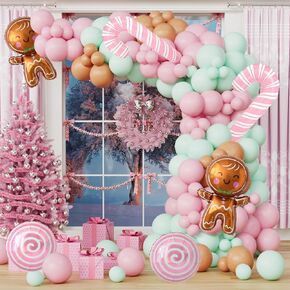 Christmas Balloon Arch 142pcs Sage Green Red And Sand Balloons Christmas Balloons With Candy Cane Gingerbread Balloons For New Year Christmas Party Decorations
