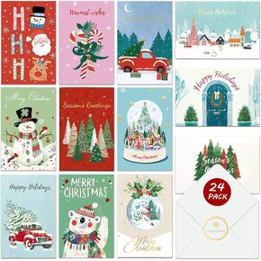 بطاقات عيد الميلاد المعبأة مع مغلفات - 12 تصميمًا فارغًا داخل بطاقات Happy Holidays مع مغلفات، مجموعة متنوعة من بطاقات عيد الميلاد المجيد (24 حزمة، 4 بوصة × 6 بوصة)
