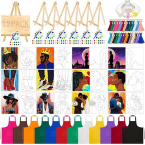 Xtinmee 12 Sets Paint and Sip Kit for Adults Pre Drawn Canvas Sip and Paint Party Supplies Pre Drawn Stretch Canvas Kit for Couple Date Party