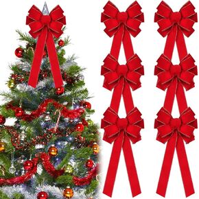 Yinkin Large Christmas Bow 10.6" x 30.7" Ribbon Velvet Wreath Bows with Gold Edge Christmas Handmade Tree Topper Ornament for Gift Wrapping, Xmas Outdoor Indoor Home Decor