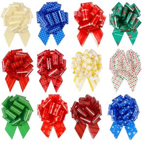 UNIEMIX 12 جهاز كمبيوتر شخصى عيد الميلاد التفاف سحب الأقواس مع الشريط 5 "واسعة عيد الميلاد التفاف الشريط سحب الأقواس هدية التغليف لعيد الميلاد الحاضر، سلال الديكور عيد الميلاد in Kuwait