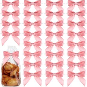 Red Satin Bows for Crafts, 50 Pieces Twist Tie Bows 3.5'' Pre-Tied Craft Bows Party Decorations for Wedding Baby Shower Brithday Valentine's Day Christmas Party Favors Treat Bags Gift Wrapping Basket