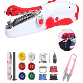 Handheld Sewing Machine, Mini Quick Sewing Portable Sewing Machine, Hand Stitching Machine, Small Hand Held Manual Sewing Machine Device for Adults Suitable for Beginners, Clothes(Red)