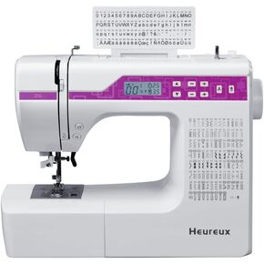 Heureux Sewing Machine Computerized and Quilting, 200 Built-in Stitches, LCD Display, Z6 Automatic Needle Threader, Twin Needle，Purple