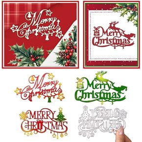 GLOBLELAND Large Merry Christmas Metal Cutting Dies Stencils Christmas Blessing Words for DIY Scrapbooking Album Decorative Christmas Invitation Card Making