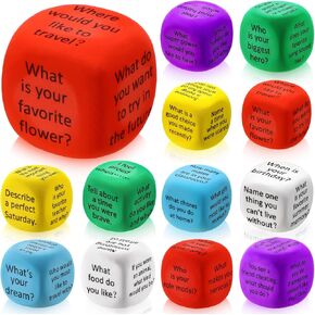 Hanaive 12 Pcs Learning Conversation Cubes Social Emotional Learning Activities Family Dice Game Speech Therapy for Kids Teacher Family Classroom (Wood)