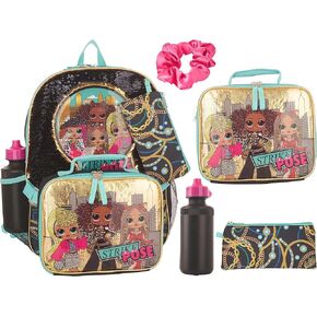 AI ACCESSORY INNOVATIONS Gabby’s Doll House 4 Piece Backpack Set, Flip Sequin 16" School Bag for Girls with Front Zip Pocket, Pink
