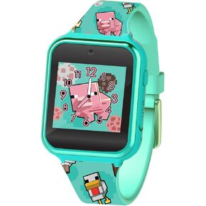Accutime Minecraft Kids Green & Pink Educational Learning Touchscreen Smart Watch Toy for Girls, Boys, Toddlers - Selfie Cam, Learning Games, Alarm, Calculator, Pedometer & More (Model: MIN4161AZ)