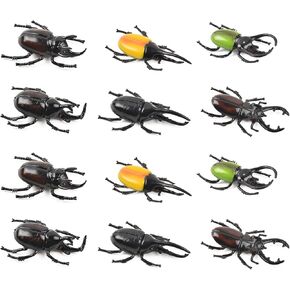 HUIANER Fake Beetle 12PCS Simulated Beetle Model Realistic Plastic Beetle Figures for Fairy Garden Decoration