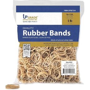 Upgrade Office Supply UPG23412 Rubber Bands, Size #12 (1-3/4" x 1/16"), 1 lb Bag, 2500 Strong Elastic Bands, Natural Crepe, Made in USA, Multi-Purpose for Office, Home, Crafts, and Bundling