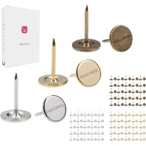 Gullveig Push Pins Heavy Duty Silver Bronze and Golden Thumb Tacks, Flat Upholstery Tacks and Long Carpet Tacks, Decorative Nails for Wood, Fabric and Upholstery, 150 Count