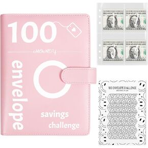 100 مغلف تحدي توفير المال، كتاب مجلد الميزانية من جلد البولي يوريثان مقاس A5 مع مظاريف نقدية، طريقة ممتعة لتوفير 5,050 دولارًا، هدايا للأصدقاء والعائلة in Kuwait