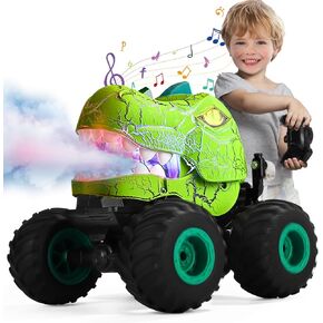 GEVINST Dinosaur Toys for Kids 5-7, RC Dinosaur Truck with Light Spray and Music, Christmas Birthday Gifts Toys for Ages 3 4 5-7 and up, All Terrain Off-Road Remote Control Cars