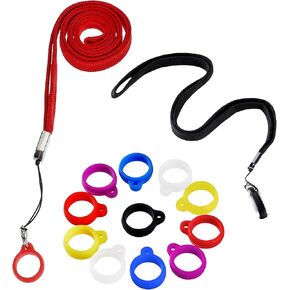2 Anti-Lost Necklace Lanyard with 12 Pieces Anti-Lost Silicone Rubber Ring Pen Silicone Lanyard Holder (Classic Style)