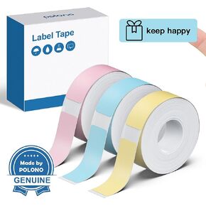 POLONO Genuine P31S Label Maker Tape, Adapted Label Print Paper, 12x40mm(0.47"x1.57"), Standard Laminated Self-Adhesive Label Tape, Label Maker Tape Refill for Home Office, 540 Labels,Pink/Blue/Yellow