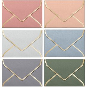 Invitation Envelopes, 60-Pack 4x6 Envelopes for Invitations, Gold Foil Bordered Colored Envelopes, A4, 4 1/4 x 6 1/4 Inches, 6 Morandi Colors