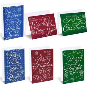JOYIN 72 Piece Holiday Christmas Greeting Cards with 6 Artistic Greeting Designs & Envelopes 6.25" x 4.6" for Winter Christmas Season, present Giving, Xmas Gifts Cards. (Red Foil Collection)