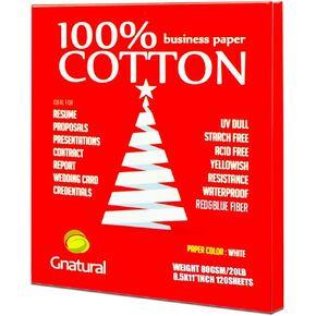 Premium 100% Cotton Business Paper, Gnatural 8.5 x 11 Inch, 20lb/80GSM Resume Paper, Contract Paper with Red & Blue Fiber, Waterproof for Inkjet and Laser Printing Paper - 120 Sheets Starch Free