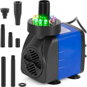 Submersible Pond Fountain Pump with LED Light, 7.2ft Water Pump,Aquarium Pump with 3 Nozzles,Fountains Pump for Small Ponds,Garden, Aquariums, Fish Tanks, Indoor Outdoor Fountain Pump