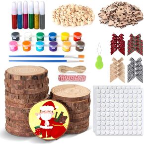 شرائح الخشب الطبيعي لعيد الميلاد، 24 قطعة 3.5-4.3 بوصة مجموعة زخارف شرائح الخشب الطبيعي غير المكتملة مع أقواس عيد الميلاد، خرز خشبي، خيوط الجوت، مشغولات يدوية خشبية لعيد الميلاد للأطفال البالغين in Kuwait