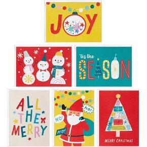Hallmark Festive Fun Boxed Christmas Card Assortment (36 Cards and Envelopes) Red, Green, Yellow, Snowmen, Santa