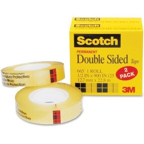 Scotch 665-2PK 665 Double-Sided Office Tape, 1/2 Inch x 900 Inches, 1-Inch Core, Clear, 4-ROLL